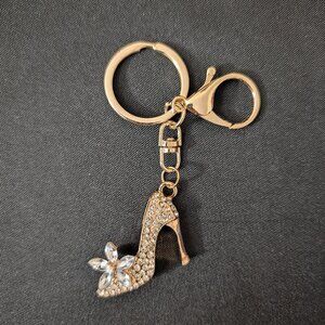Gold toned High Heel Flower Keychain